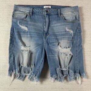 Cello Jean Shorts Women's Juniors Medium High Rise Distressed Denim Bermuda Shor